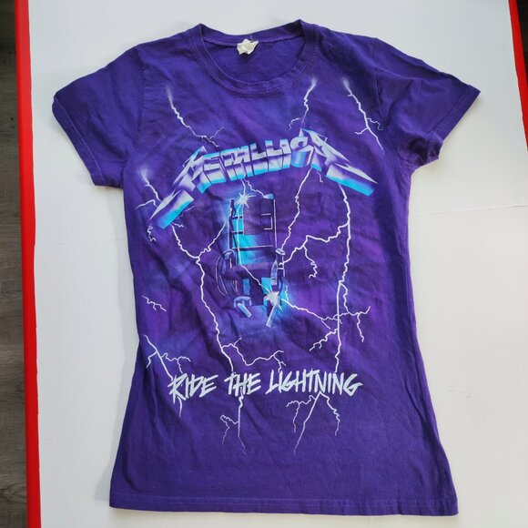 Metallica Ride the Lightning T-shirt purple with graphic women's youth size L - Picture 1 of 8